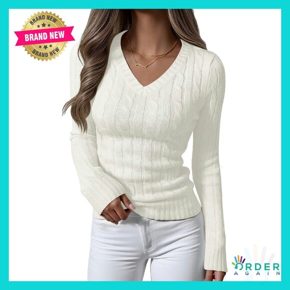 Sweaters - Slim Fit Cable Knit V-Neck Pullover Sweater Fall Fashion Business Casual